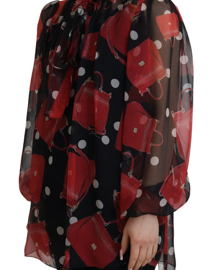 Dolce & Gabbana Black Red Sicily Bag Silk Shirt Top Blouse