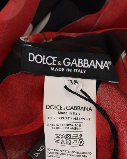 Dolce & Gabbana Black Red Sicily Bag Silk Shirt Top Blouse
