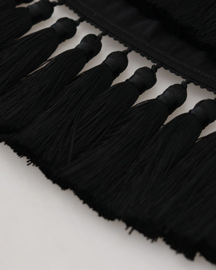 Dolce & Gabbana Black T-shirt Blouse Tassle Cotton Blouse