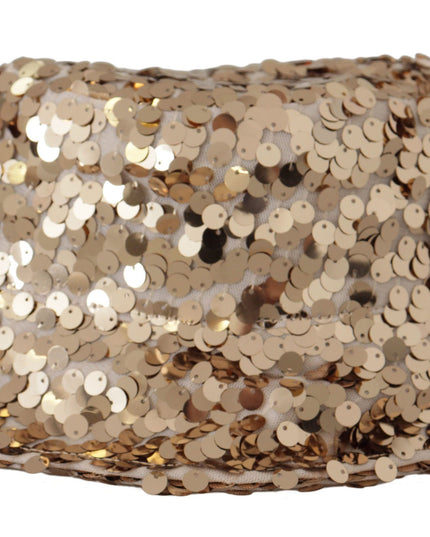 Dolce & Gabbana Gold Silk Sequin Embellished Designer Brim Bucket Hat