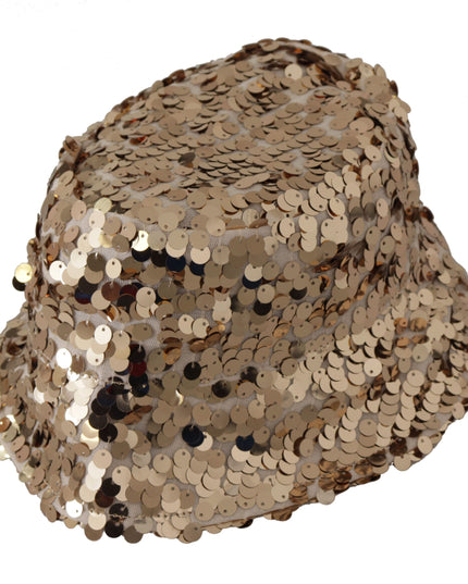 Dolce & Gabbana Gold Silk Sequin Embellished Designer Brim Bucket Hat