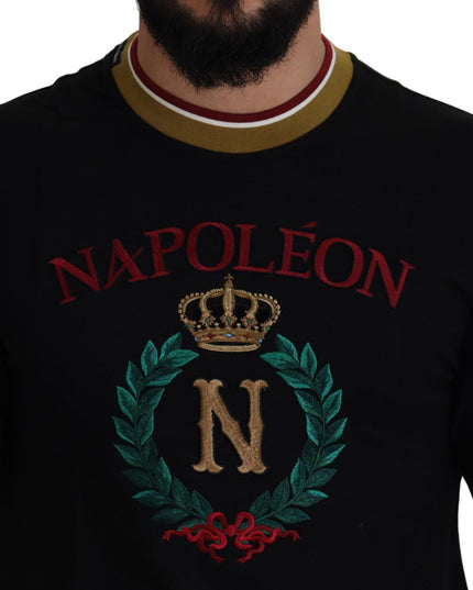 Dolce & Gabbana Black Cotton Embroidered Crewneck T-shirt