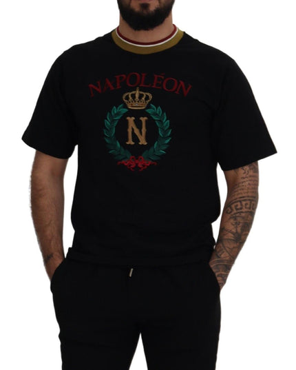 Dolce & Gabbana Black Cotton Embroidered Crewneck T-shirt