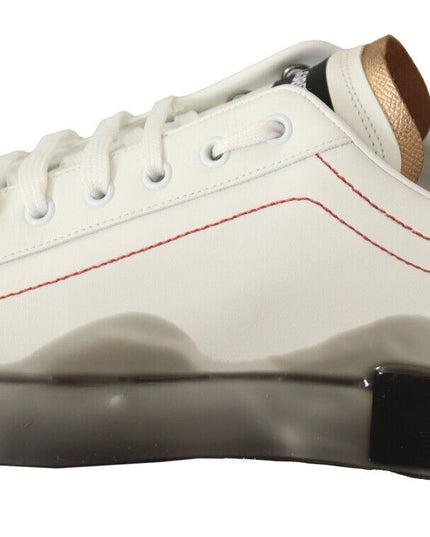 Dolce & Gabbana White Gold Leather Low Top Sneakers Casual Shoes