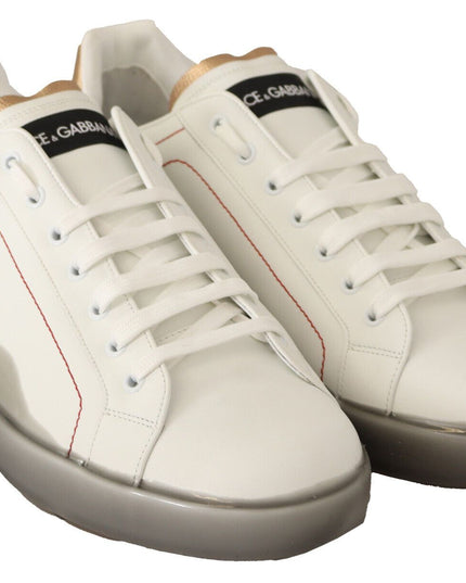 Dolce & Gabbana White Gold Leather Low Top Sneakers Casual Shoes