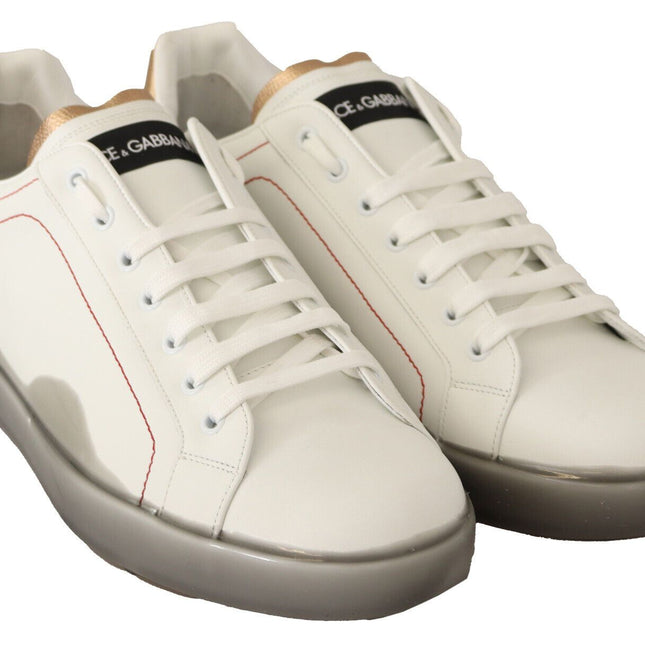 Dolce & Gabbana White Gold Leather Low Top Sneakers Casual Shoes