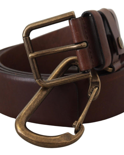 Dolce & Gabbana Brown Leather Gold Metal Buckle Carabiner Belt