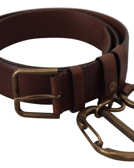 Dolce & Gabbana Brown Leather Gold Metal Buckle Carabiner Belt