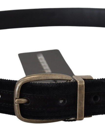 Dolce & Gabbana Black Velvet Leather Antique Metal Buckle