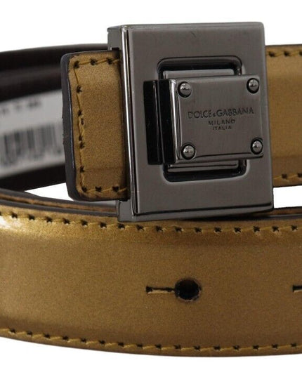Dolce & Gabbana Gold Leather Silver Square Metal Buckle Belt