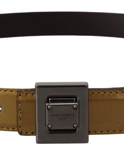 Dolce & Gabbana Gold Leather Silver Square Metal Buckle Belt