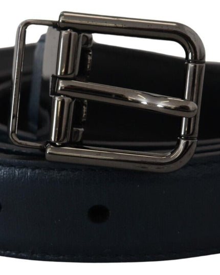 Dolce & Gabbana Blue Leather Silver Metal Buckle Vintage Belt