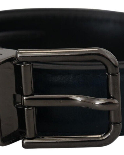 Dolce & Gabbana Blue Leather Silver Metal Buckle Vintage Belt