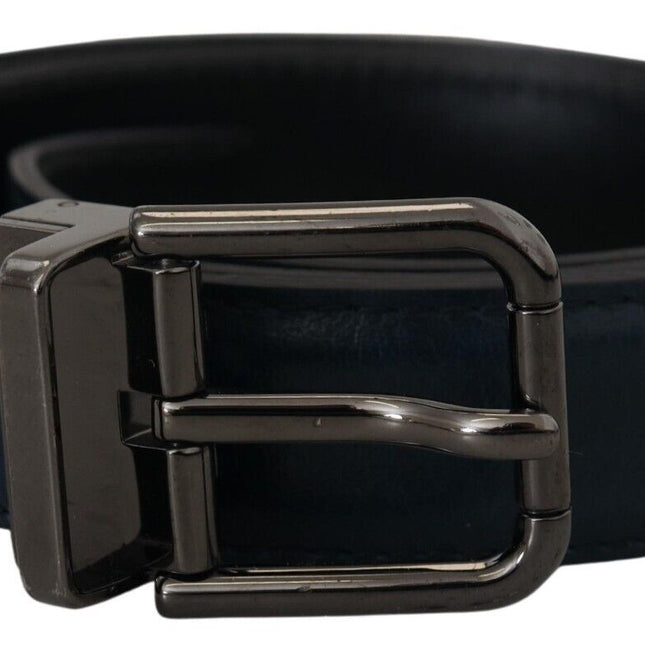 Dolce & Gabbana Blue Leather Silver Metal Buckle Vintage Belt