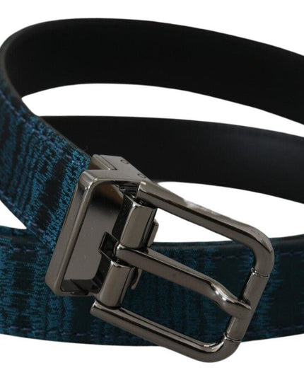 Dolce & Gabbana Blue Jacquard Moire Silver Metal Belt Men