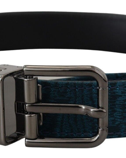 Dolce & Gabbana Blue Jacquard Moire Silver Metal Belt Men