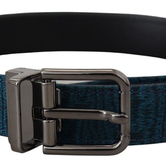 Dolce & Gabbana Blue Jacquard Moire Silver Metal Belt Men