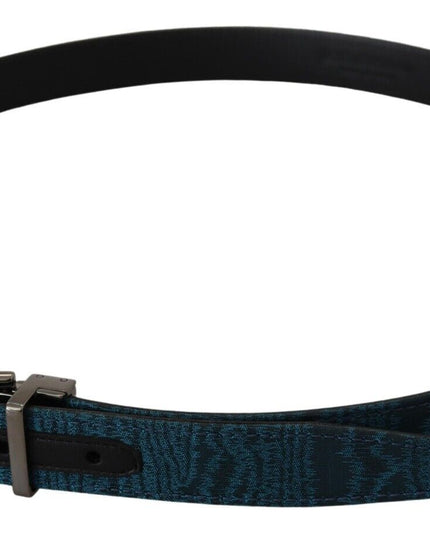 Dolce & Gabbana Blue Jacquard Moire Silver Metal Belt Men