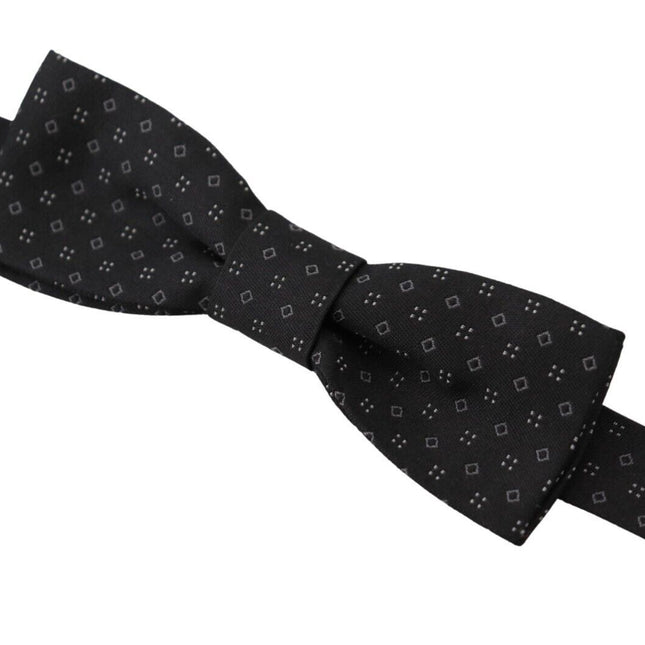 Dolce & Gabbana Black Pattern Silk Adjustable Neck Papillon Bow Tie