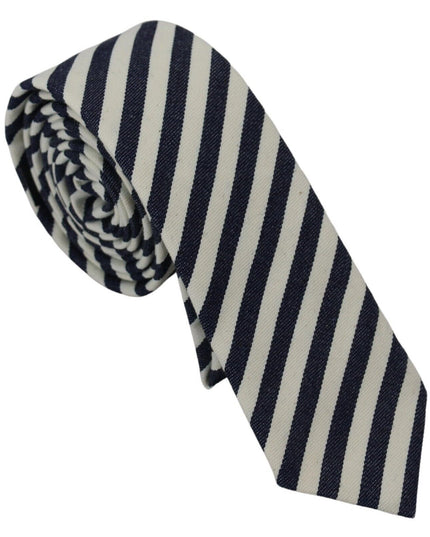 Denny Rose White Blue Striped Classic Adjustable Men Silk Tie