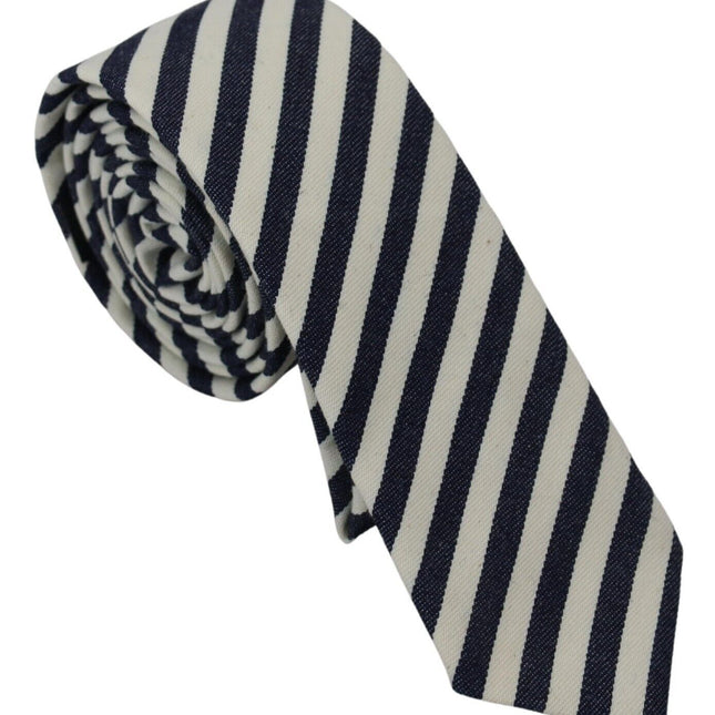 Denny Rose White Blue Striped Classic Adjustable Men Silk Tie
