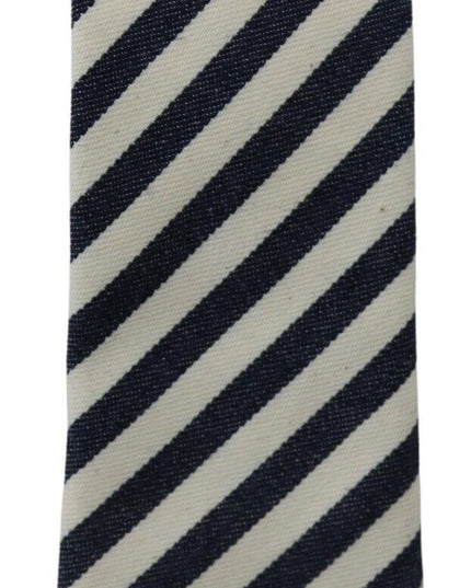 Denny Rose White Blue Striped Classic Adjustable Men Silk Tie