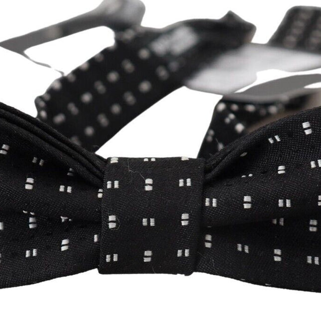 Dolce & Gabbana Black Silk Patterned Neck Papillon Accessory Bow Tie