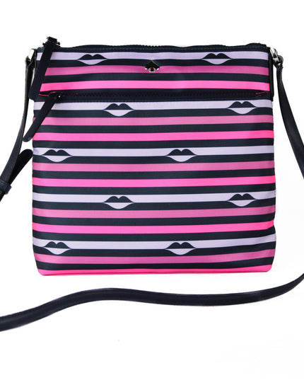 Kate Spade Jae Nylon Leather Flat Pink Striped Multi Crossbody HandBag Purse