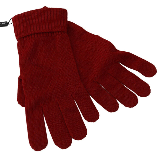 Dolce & Gabbana Red 100% Cashmere Knit Hands Mitten Mens Gloves