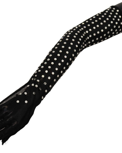 Dolce & Gabbana Black Crystal Elbow Length Cotton Tulle Gloves