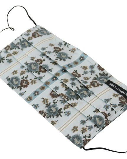 Dolce & Gabbana White Floral Cotton Pleated Elastic Ear Strap Face Mask