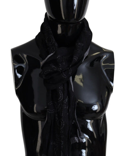Costume National Black Grey Logo Print Men Neck Wrap Shawl Scarf