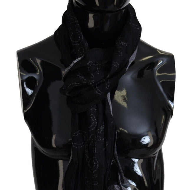 Costume National Black Grey Logo Print Men Neck Wrap Shawl Scarf
