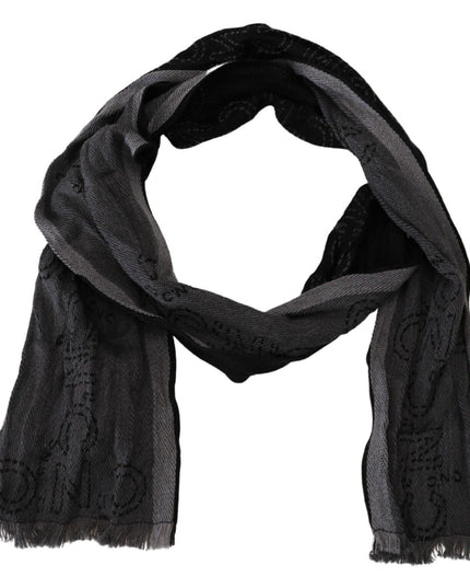 Costume National Black Grey Logo Print Men Neck Wrap Shawl Scarf