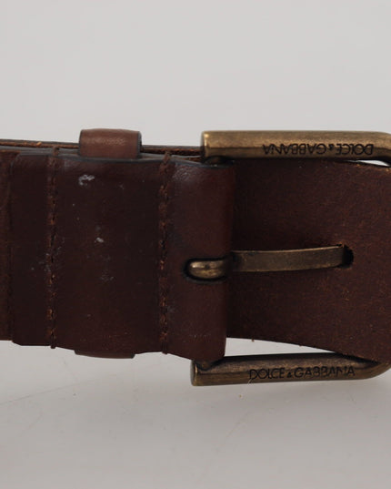 Dolce & Gabbana Brown Leather Gold Metal Buckle Carabiner Belt