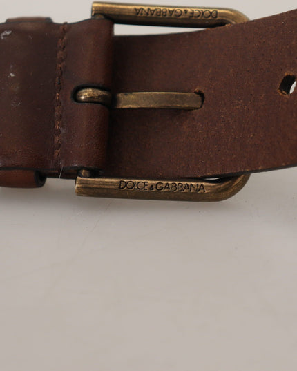Dolce & Gabbana Brown Leather Gold Metal Buckle Carabiner Belt