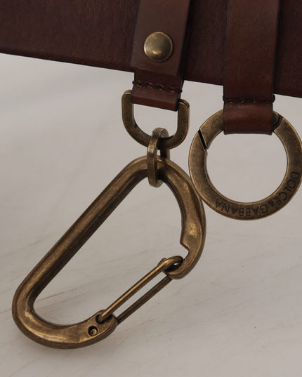 Dolce & Gabbana Brown Leather Gold Metal Buckle Carabiner Belt
