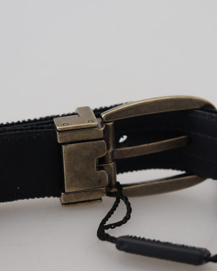 Dolce & Gabbana Black Velvet Leather Antique Metal Buckle