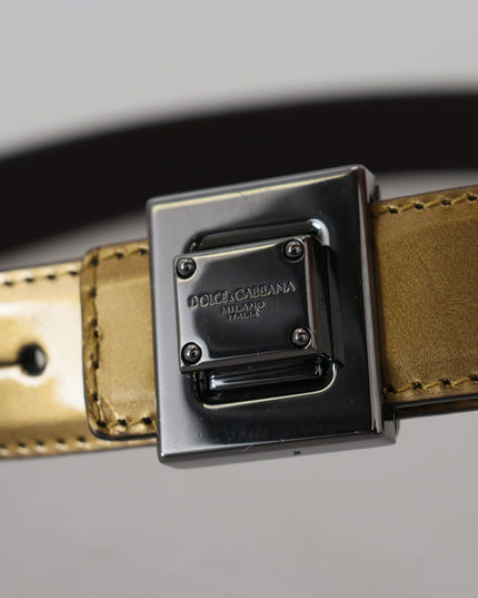 Dolce & Gabbana Gold Leather Silver Square Metal Buckle Belt