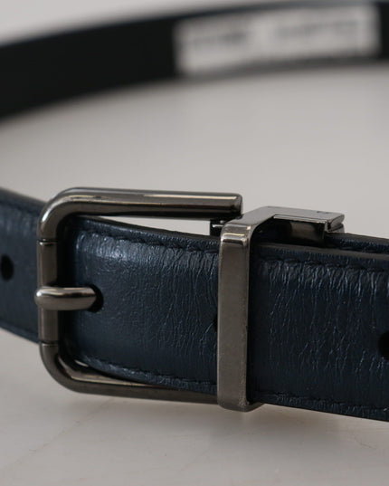 Dolce & Gabbana Blue Leather Silver Metal Buckle Vintage Belt