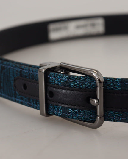 Dolce & Gabbana Blue Jacquard Moire Silver Metal Belt Men