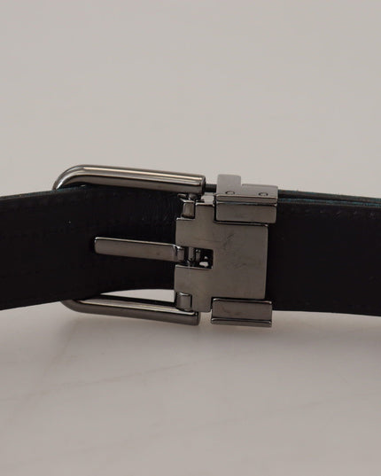 Dolce & Gabbana Blue Jacquard Moire Silver Metal Belt Men