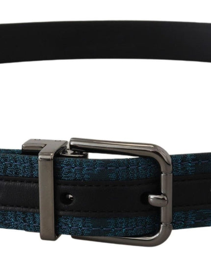 Dolce & Gabbana Blue Jacquard Moire Silver Metal Belt Men