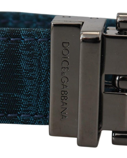 Dolce & Gabbana Blue Jacquard Moire Silver Metal Belt Men
