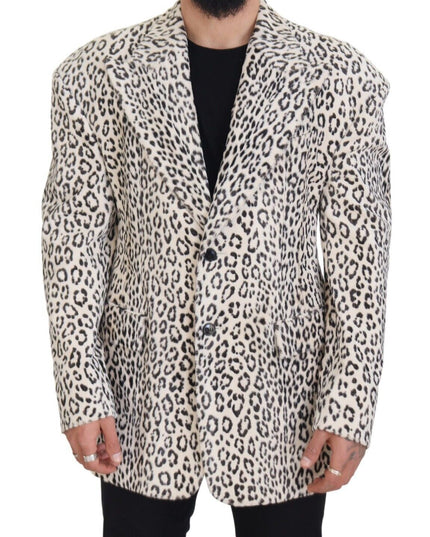 Dolce & Gabbana White Leopard Single Breasted Coat Blazer