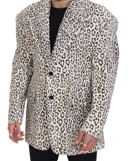 Dolce & Gabbana White Leopard Single Breasted Coat Blazer