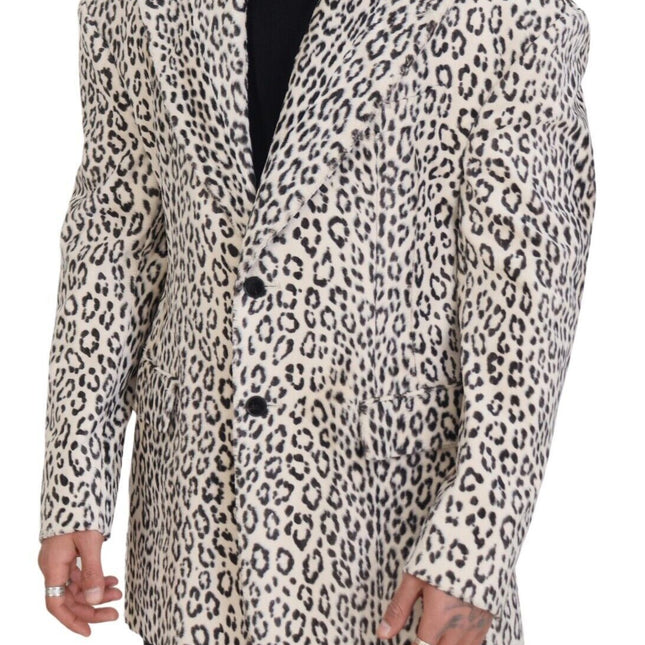 Dolce & Gabbana White Leopard Single Breasted Coat Blazer