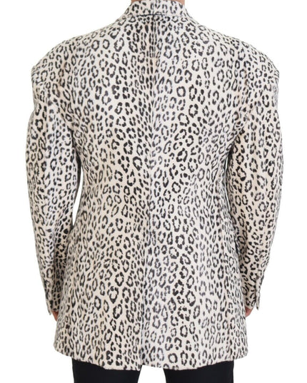 Dolce & Gabbana White Leopard Single Breasted Coat Blazer
