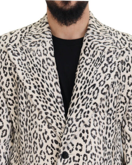 Dolce & Gabbana White Leopard Single Breasted Coat Blazer