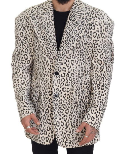 Dolce & Gabbana White Leopard Single Breasted Coat Blazer